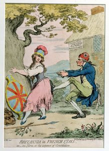 Britannia en corset français, ou réforme au détriment de la constitution, publié par Hannah Humphrey en 1793 (gravure à la main)