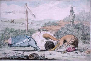 Changer de Place, ou Fox chassant le Blaireau de son Nid, publié par William Humphrey en 1782 - James Gillray