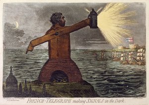 Télégraphe français faisant des signaux dans le noir, publié par Hannah Humphrey en 1795