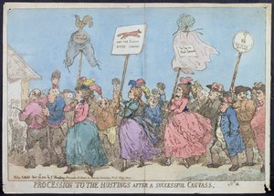 Procession vers les Hustings après une campagne réussie, publiée par G. Humphrey en 1784 - James Gillray