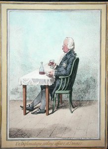 Un diplomate réglant les affaires chez Stevens, publié par Hannah Humphrey en 1797 - James Gillray