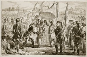 La rencontre de Lord Clive avec Meer Jaffier, après la bataille de Plassey, gravée par Thomas Williams - James Godwin