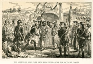 La rencontre de Lord Clive avec Meer Jaffier, après la bataille de Plassey (gravure)