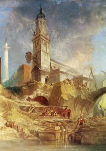 Démolition du Vieux Pont de Londres, avec St. Magnus le Martyr derrière