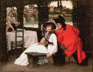 Rendez-vous dans un café au bord de la rivière, vers 1869
