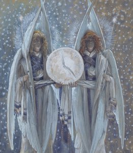 Les anges soutenant un cadran indiquant les heures des différentes scènes de la Passion, illustration de La Vie du Christ, c.1886-94