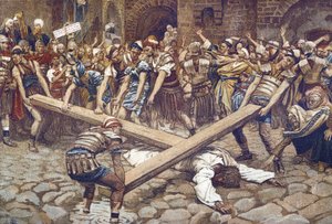 Simon de Cyrène forcé de porter la croix - de « La vie de notre Seigneur Jésus-Christ » - 1899 par James Tissot