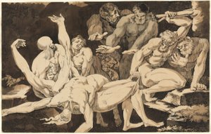 Figures masculines nues portant les corps de leurs compagnons morts - James Jefferys