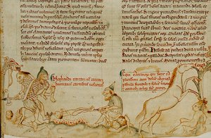 Manuscrit anglais du XIIIe siècle montrant des troupes mongoles commettant des atrocités...