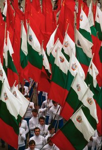 Procession de drapeaux bulgares lors des célébrations de la fête nationale. Sofia, Bulgarie - James L Stanfield
