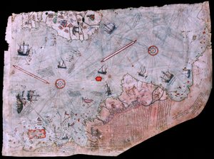 La carte de Piri Reis Haritasi achevée en 1513. MUSÉE DU PALAIS DE TOPKAPI, ISTANBUL, TURQUIE. - James L Stanfield