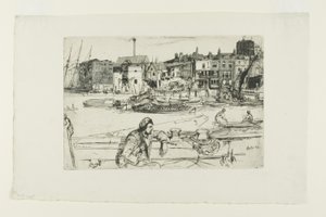 Black Lion Wharf, de la série de seize eaux-fortes de scènes sur la Tamise (le "Thames Set")