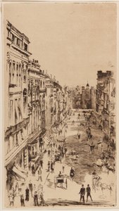 Rue St. James ; reproduction lithographique inversée de la gravure "Rue St. James," pour <u>Vanity Fair</u>, Londres, 1878 - James Abbott McNeill Whistler