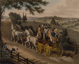 Diligence (gravure en couleur)