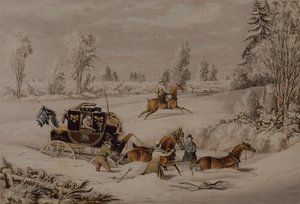 Le carrosse postal dans une dérive de neige