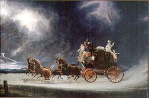 Le courrier de Norwich dans un orage sur Newmarket Heath