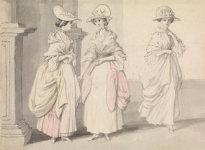 Trois dames debout sur une terrasse