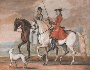 Un homme à cheval, guidé par un cavalier, en promenade avec une dame - James Seymour