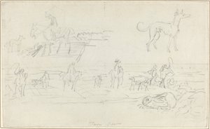 Chasseurs avec chiens et un lièvre accroupi [recto] - James Seymour