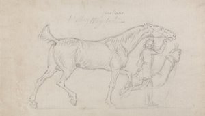 Homme menant un étalon trottant à droite - James Seymour