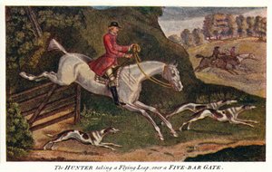 Le CHASSEUR prenant un saut en vol, par-dessus une barrière à cinq barres, vers 1740, 1922