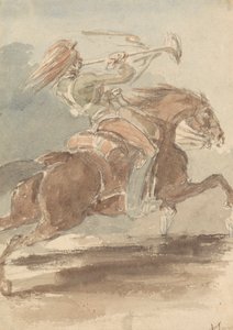 Trompettiste sur cheval au galop