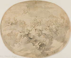 Design pour Fresque de Plafond : Apollon et les Muses avec Minerve Détruisant l