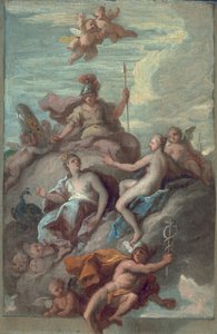 Junon, Minerve et Vénus envoyant Mercure avec la pomme de discorde, c.1718 - James Thornhill