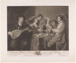 Joueurs de cartes et joueur de luth
