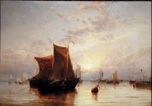 Bateaux Néerlandais Calmes au Lever du Soleil