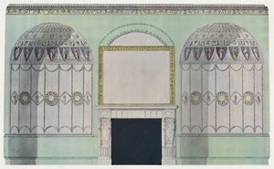 Cheminée encadrée par des alcôves, composition intérieure, 18e siècle