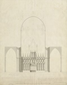 Intérieur de la cathédrale de Lichfield - Entrée du chœur à la nef : dessin et lavis - James Wyatt