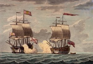 Le commodore Anson dans le Centurion avec un équipage de 227, dont 30 étaient des garçons, le 20 juin 1743 vers deux heures de l