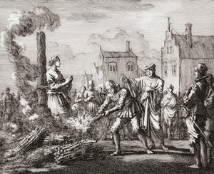 Une femme est brûlée sur le bûcher en tant que sorcière (impression)