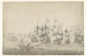 Une bataille navale, peut-être à Lowestoft le 13 juin 1665 (feuille de gauche)