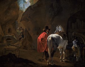 Un gentleman avec un cheval gris dans un paysage caverneux - Jan Asselijn