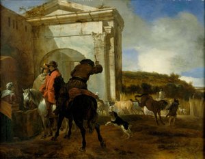 Paysage italien avec cavaliers près d