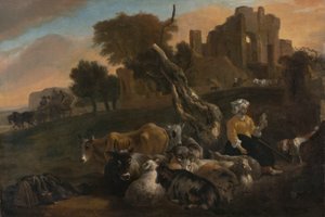 Paysage avec bergère