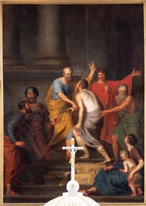 Vue intérieure, le maître-autel, peinture "Petrus et Johannes aident un boiteux au temple", Jan De Landtsheer