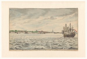 La ville de Colombo à Ceylan vue du nord en 1785 depuis les routes, avec son église et sa tour démolies, qui étaient en cours de reconstruction