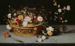 Nature morte avec panier et vase de fleurs - Jan Brueghel the Younger