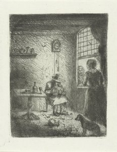 Intérieur avec homme lisant