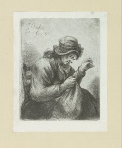 Femme avec aiguille et fil (Oeuvre Complette des Eaux Fortes par Jean Chalon) - Jan Chalon