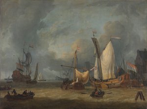 Une Tempête (Navires dans le port par grand vent) - Jan Claesz. Rietschoof
