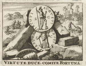 Monnaies romaines reposant sur un tas de pierres (Virtute Duce, Comite Fortuna) - Jan Claesz ten Hoorn