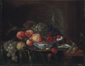 French : Petite nature morte aux fruits dans une assiette en porcelaine Still Life of Fruit in a Wan-Li Bowl