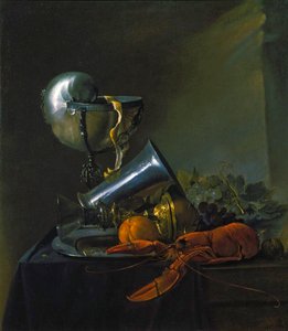 Nature morte avec homard et coupe Nautilus