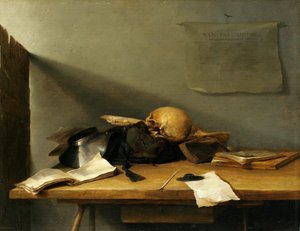Nature morte avec livres et crâne