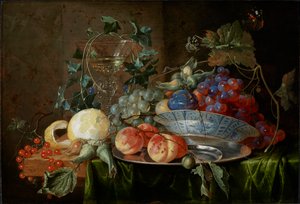 Nature morte avec fruits et un verre à la façon de Venise