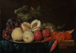 Nature morte avec des fruits et un homard
